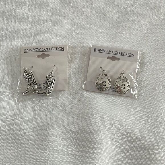 rainbow collection Jewelry - SILVER EARRINGS BUNDLE.  COWGIRL AND “FAITH HOPE LOVE” EARRINGS.